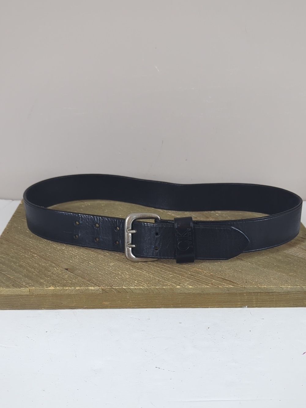 Vintage Calvin Klein Leather Double Belt Silver Black